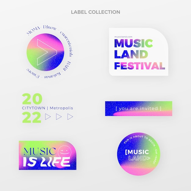 Etichetta del festival musicale colorato sfumato