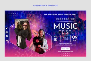 Gradient colorful music festival landing page template