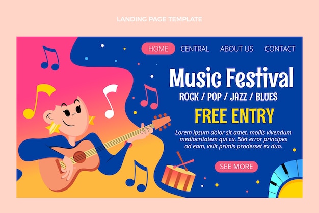 Gradient colorful music festival landing page template