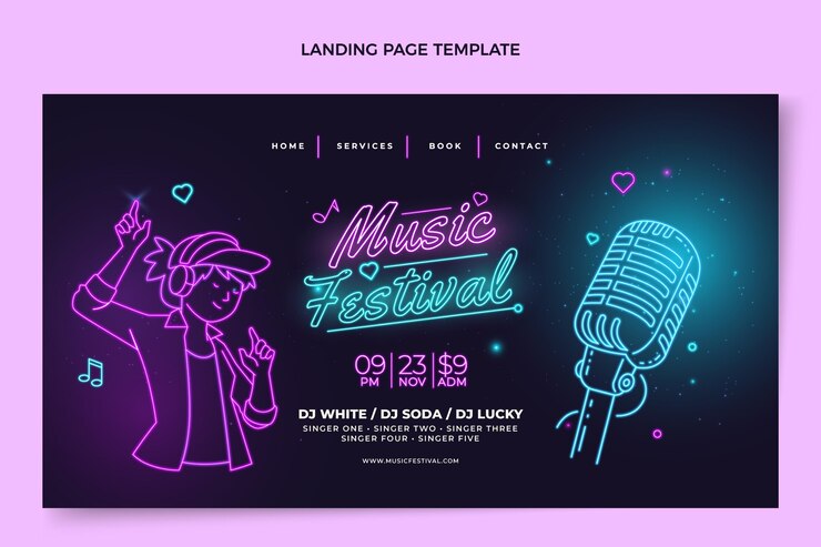 무료 Vector 그라디언트 다채로운 음악 축제 방문 페이지