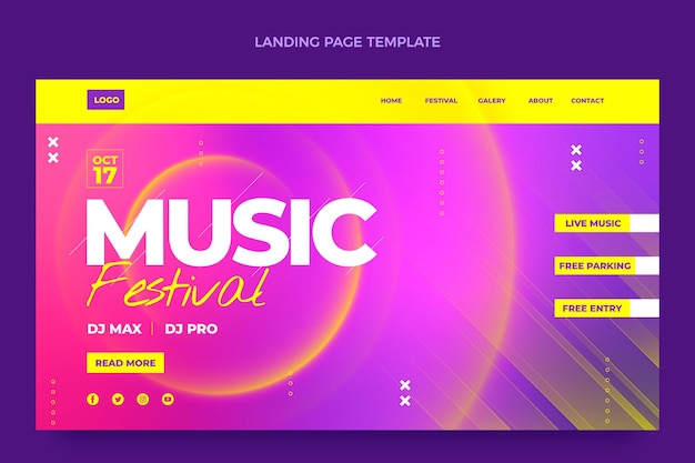 Vettore gratuito pagina di destinazione del festival musicale colorato sfumato