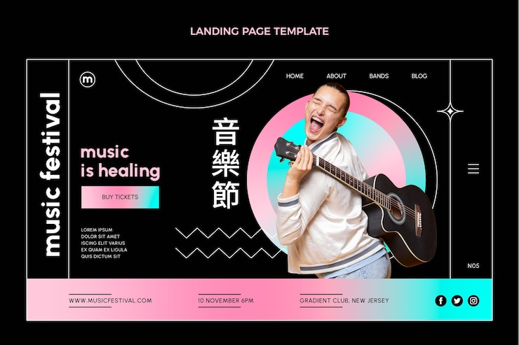 Free Vector gradient colorful music festival landing page