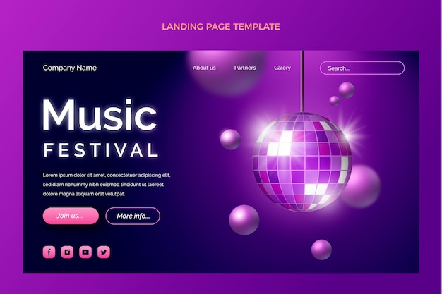 グラデーションのカラフルな音楽祭のランディングページ