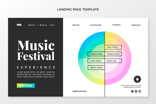 Бесплатное векторное изображение Целевая страница фестиваля градиентной красочной музыки