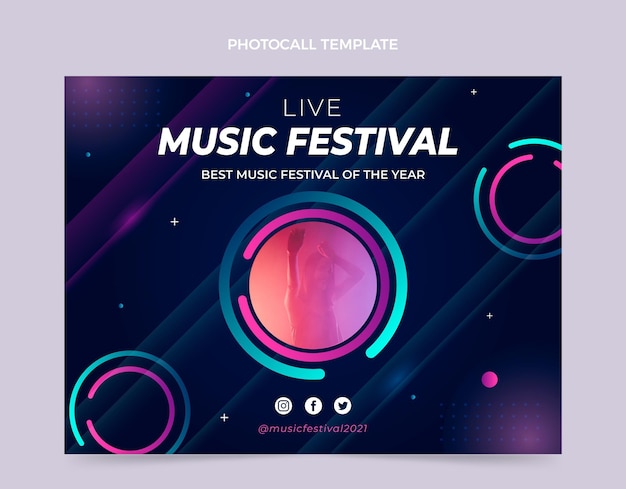 Vettore gratuito photocall del festival musicale colorato sfumato
