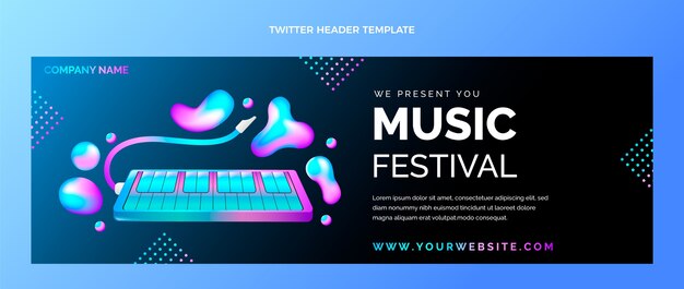 Заголовок твиттера фестиваля градиентной красочной музыки
