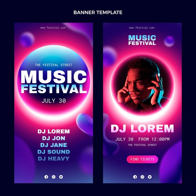 Gradient colorful music festival vertical banners