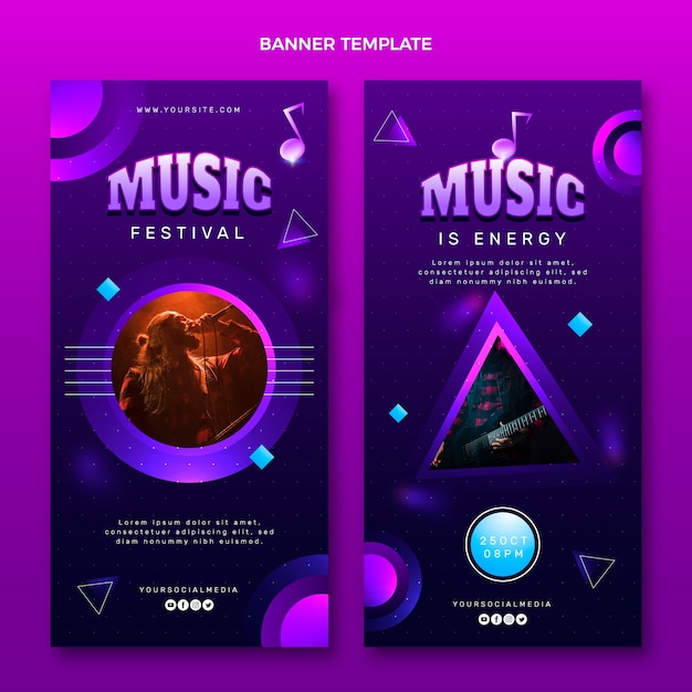 Gradient colorful music festival vertical banners