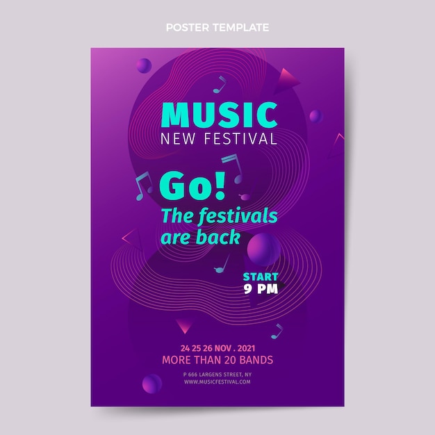 Gradient colorful music festival vertical poster template