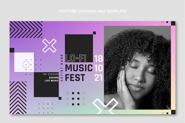 Бесплатное векторное изображение Градиент красочный музыкальный фестиваль youtube channel art