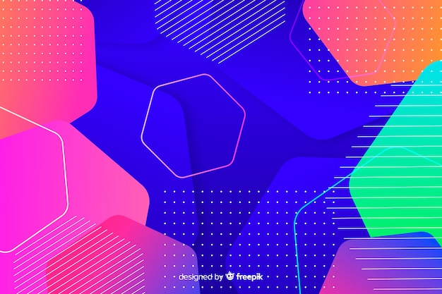 Gradient colourful geometric shapes background and dots