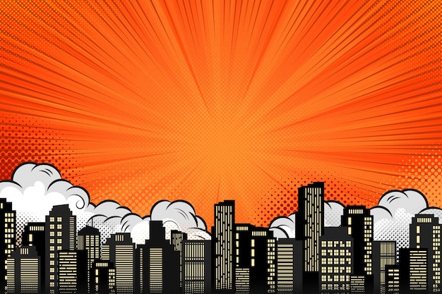 Gradient comic book city background