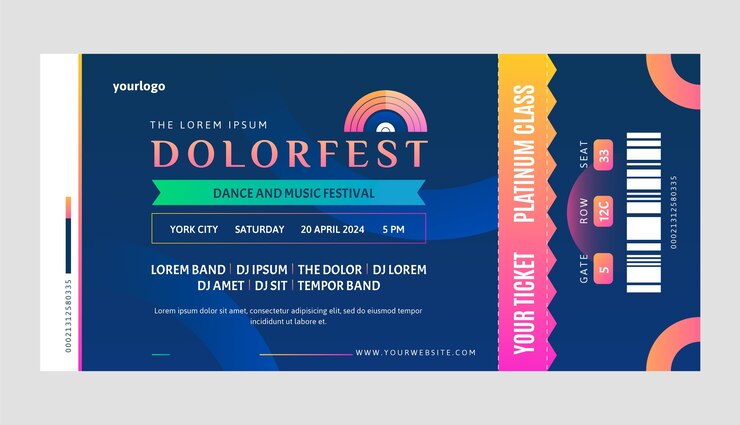 무료 Vector 그라디언트 콘서트 티켓 템플릿
