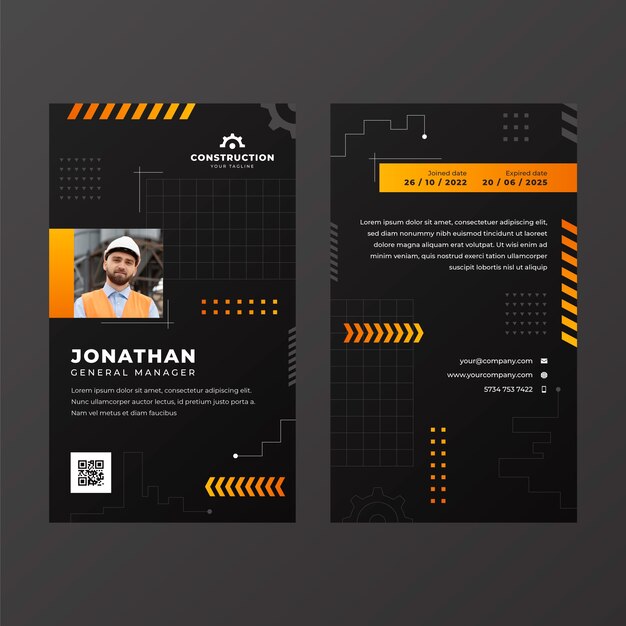 Gradient construction id card template