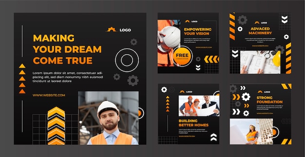 無料ベクター グラデーション建設instagramの投稿コレクション