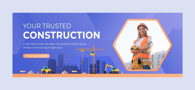 Free vector gradient construction project facebook cover