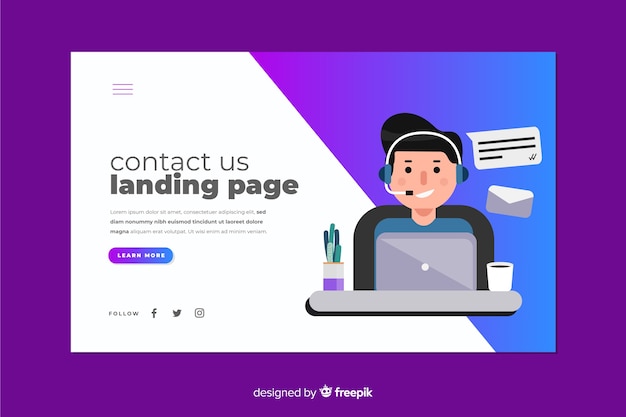 Gradient contact us landing page with operator at desk