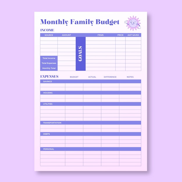 Free vector gradient cool monthly family budget planner