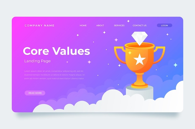 Free vector gradient core values landing page