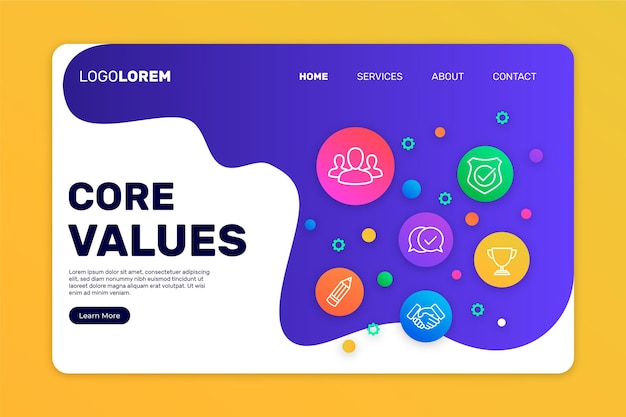 Free vector gradient core values landing page