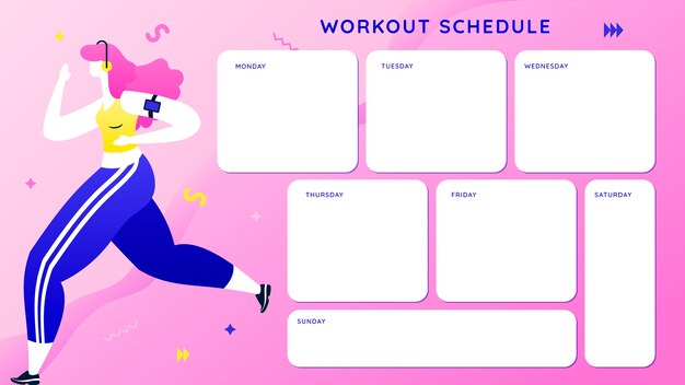 Gradient creative weekly workout calendar