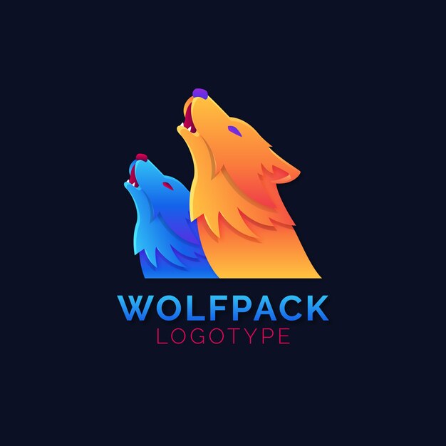 Vettore gratuito modello di logo wolfpack creativo sfumato