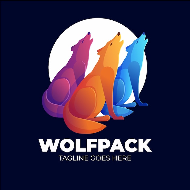 Vettore gratuito modello di logo wolfpack creativo sfumato