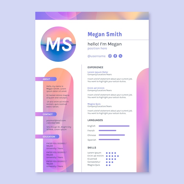 Free vector gradient cv template design