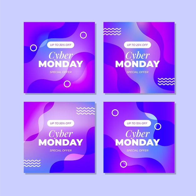 Vettore gratuito gradiente cyber gradient cyber lunedì raccolta di post di instagram