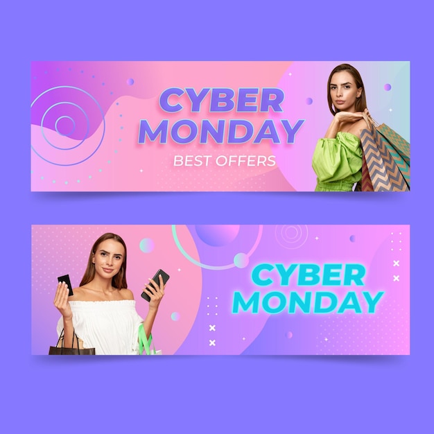 Free vector gradient cyber monday horizontal banners set