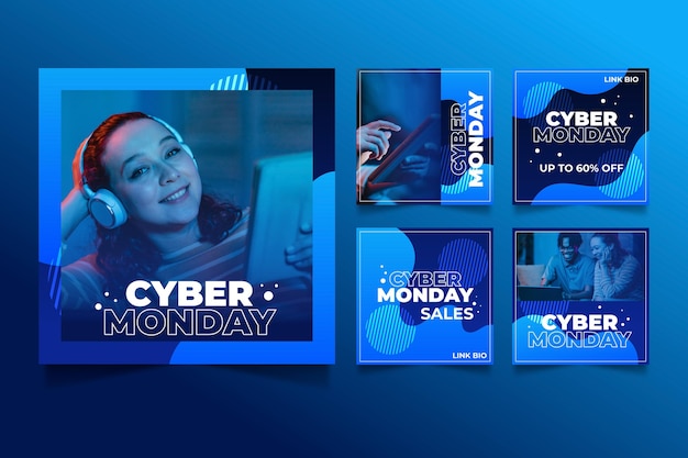 Gradient cyber monday instagram posts collection