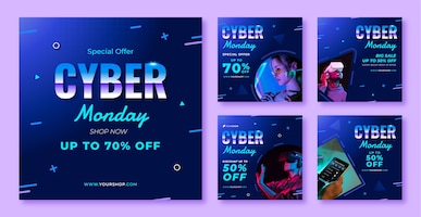 Gradient cyber monday instagram posts collection