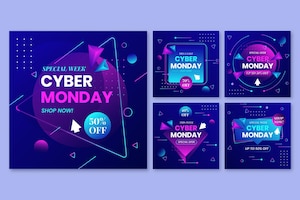 Gradient cyber monday instagram posts collection