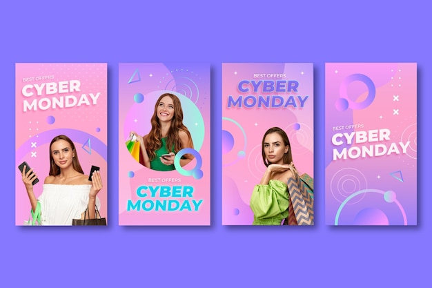 Free vector gradient cyber monday instagram stories collection