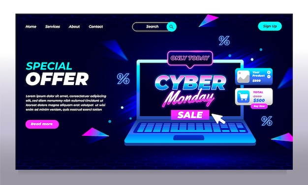 Free vector gradient cyber monday landing page