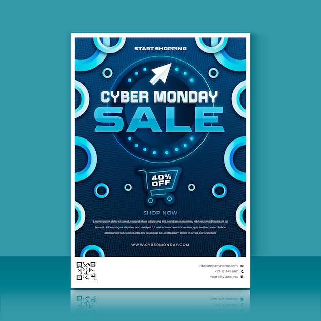 Vettore gratuito modello di poster verticale del cyber lunedì sfumato
