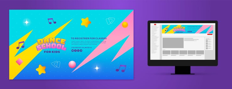 Free Vector gradient dance school youtube channel art