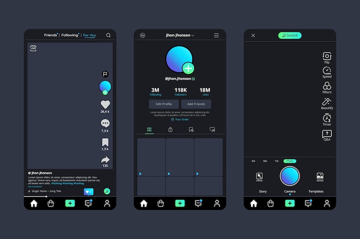 Free Vector gradient dark mode app template