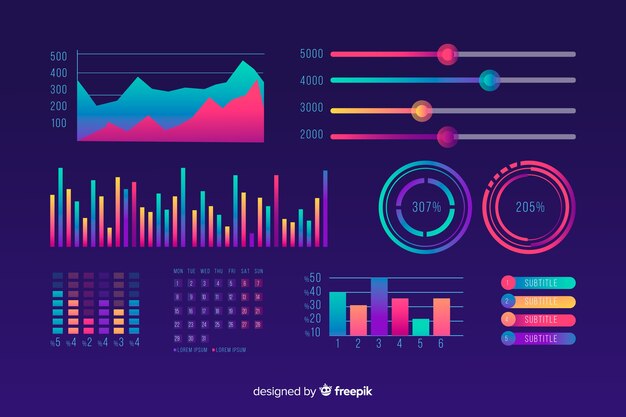 Free vector gradient dashboard element collection template