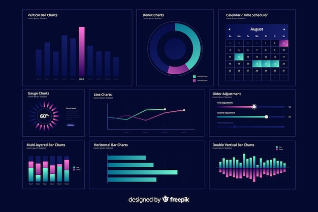 Free vector gradient dashboard elements collection