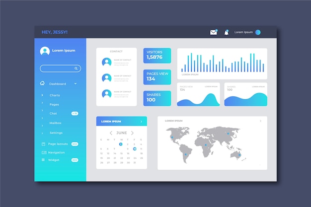 Free vector gradient dashboard user panel template