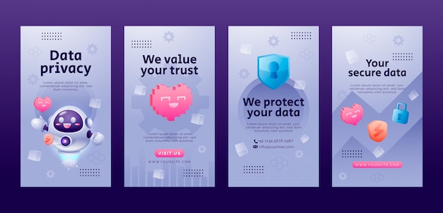 Free vector gradient data privacy instagram stories template