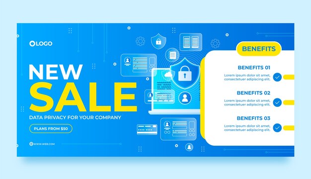 Gradient data privacy sale horizontal banner template