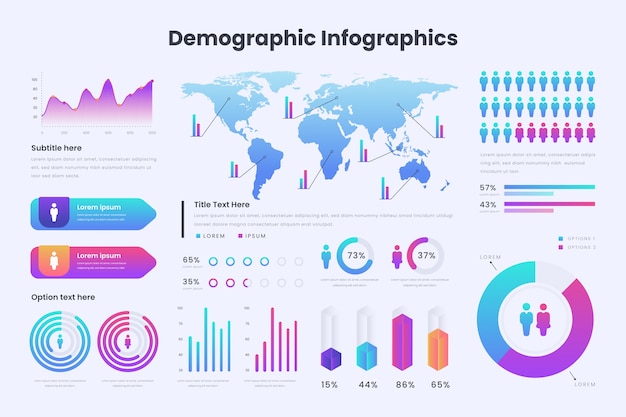 무료 벡터 그라데이션 인구 통계 차트 infographic 디자인