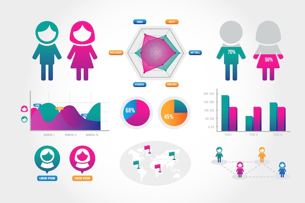 Vettore gratuito modello di grafico demografico gradiente