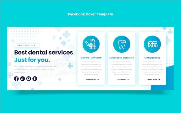 Free vector gradient dental clinic facebook cover template