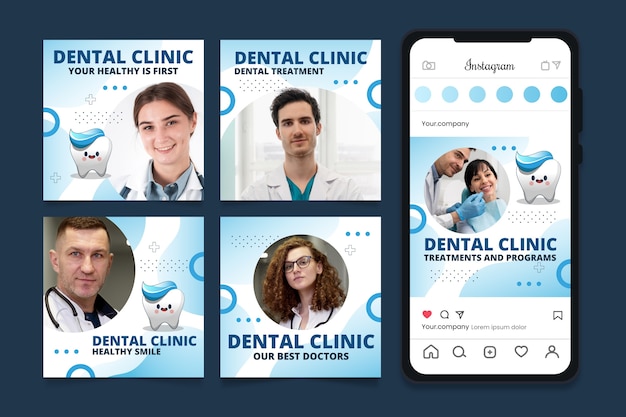 Set di post di instagram della clinica dentale a gradiente