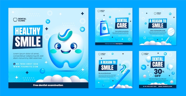 Free vector gradient dental clinic instagram posts collection