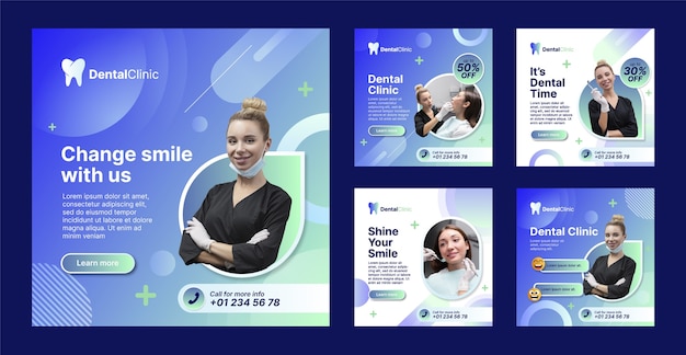 無料ベクター グラデーション歯科医院のinstagramの投稿