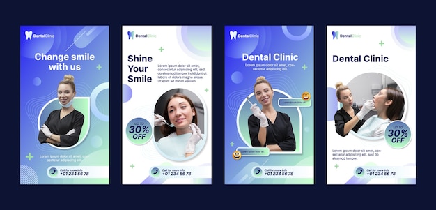 Free vector gradient dental clinic instagram stories